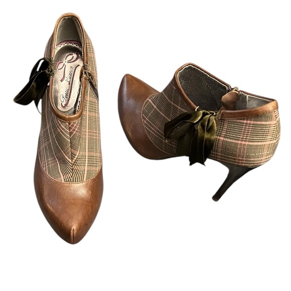 Anthropologie Poetic Licence Ankle Booties Tweed and Brown Leather US Size 8 - Picture 2 of 14